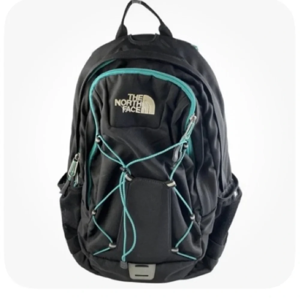 The North Face Jester Black Backpack with Teal Straps